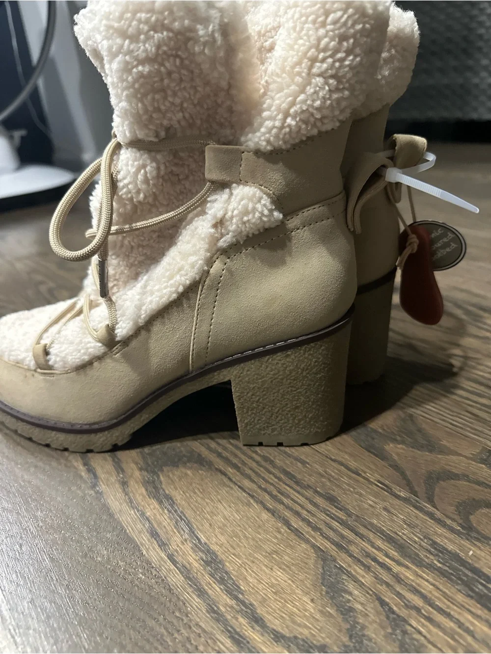 MIA Cream Sherpa Lace-Up Winter Boots
